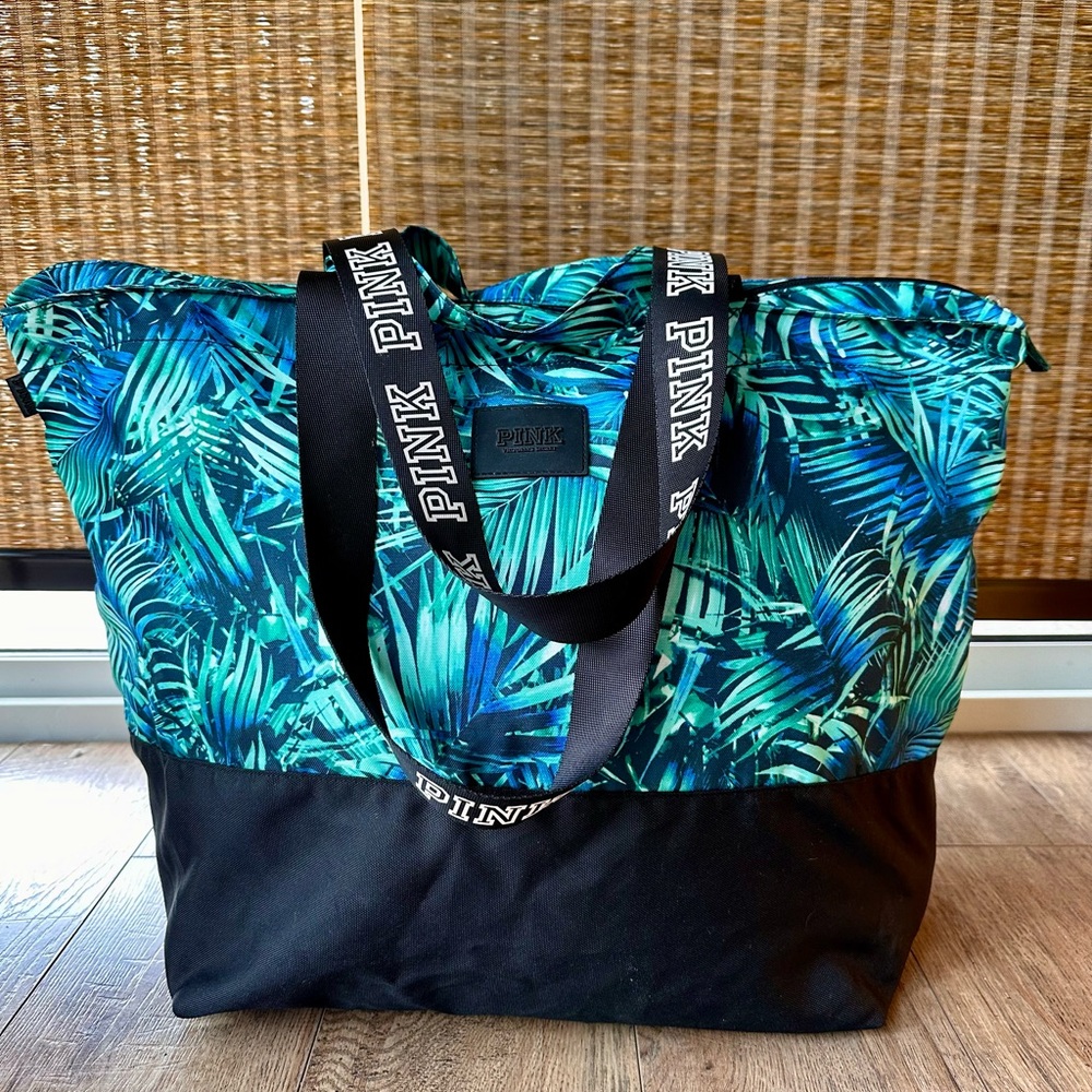 PINK Victoria's Secret Blue Black Leafy Beach Tote
